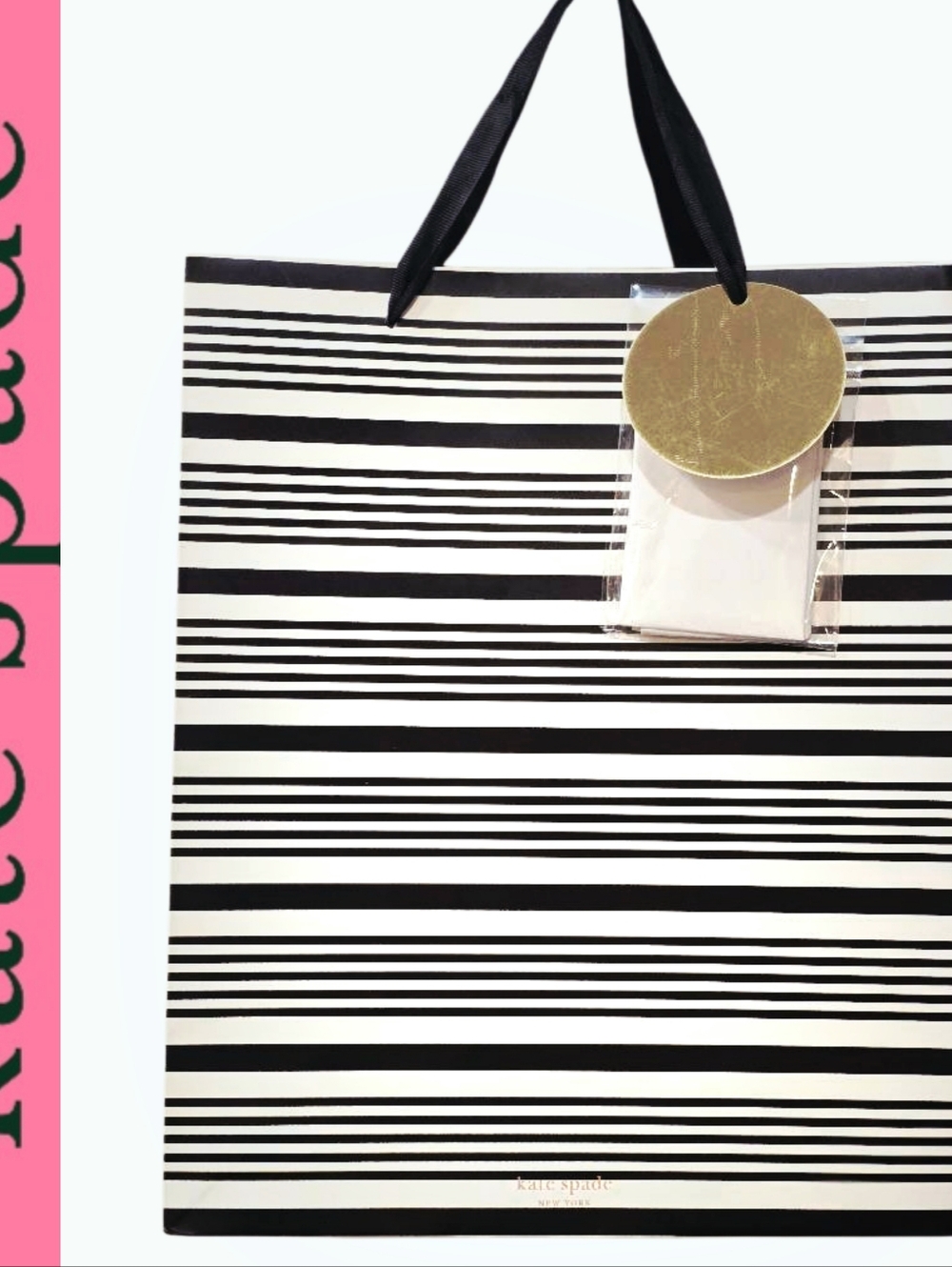 Kate Spade New York Black Stripe Gift Bag w/Tissue & Card